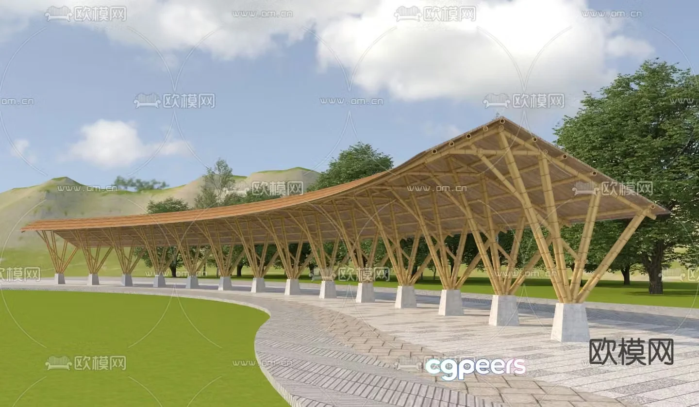 Special-shaped landscape pavilion landscape gallery 3D model