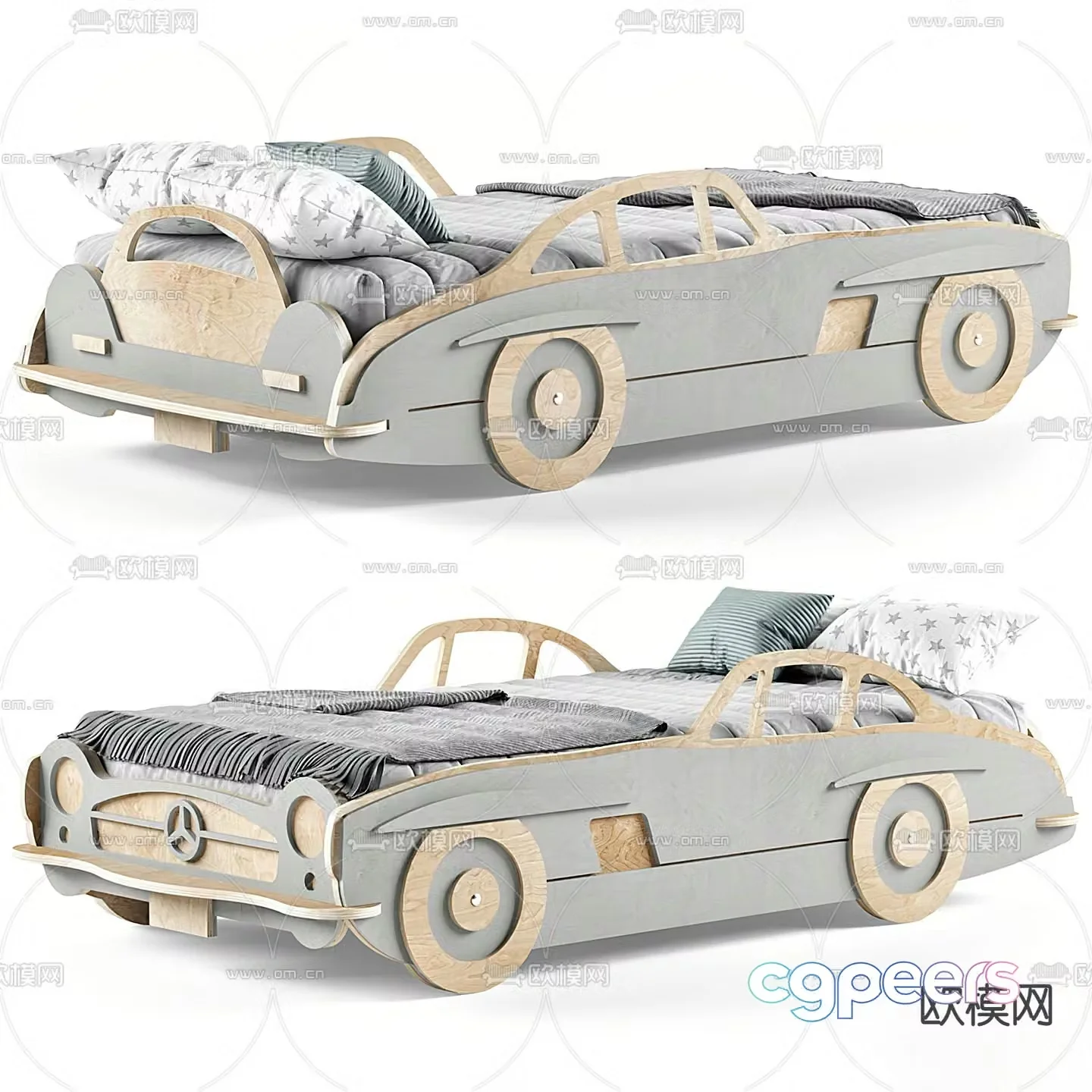 Modern wooden children’s bed 3d model