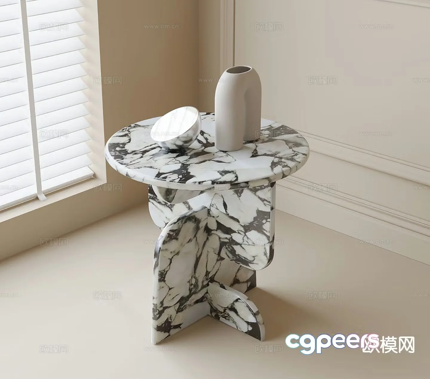 Marble round table side table corner table 3D model