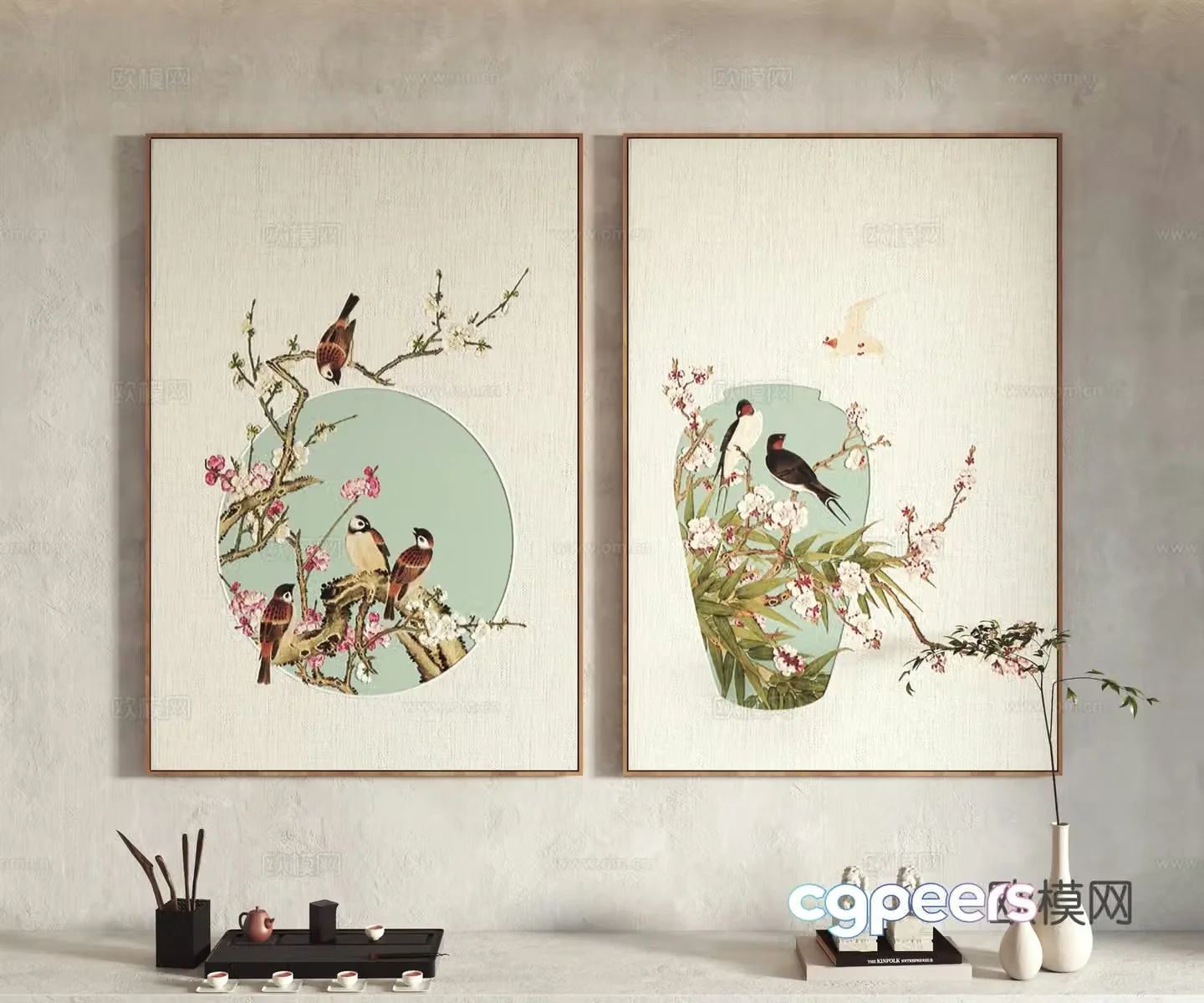 New Chinese style hanging paintings decorative paintings ornaments 3D model