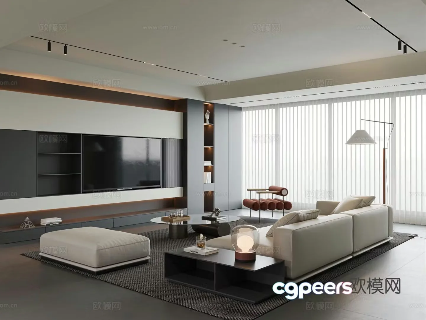 Modern minimalist living room large flat living room living room without lights sofa coffee table combination single sofa 3D model