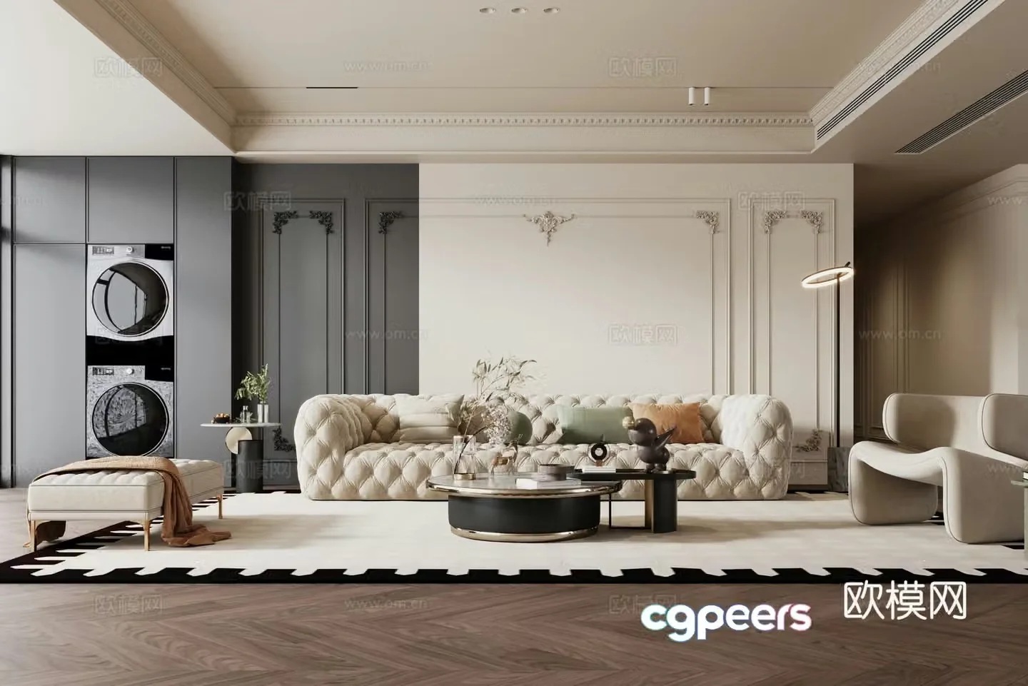 Medium style French retro living room 3d model