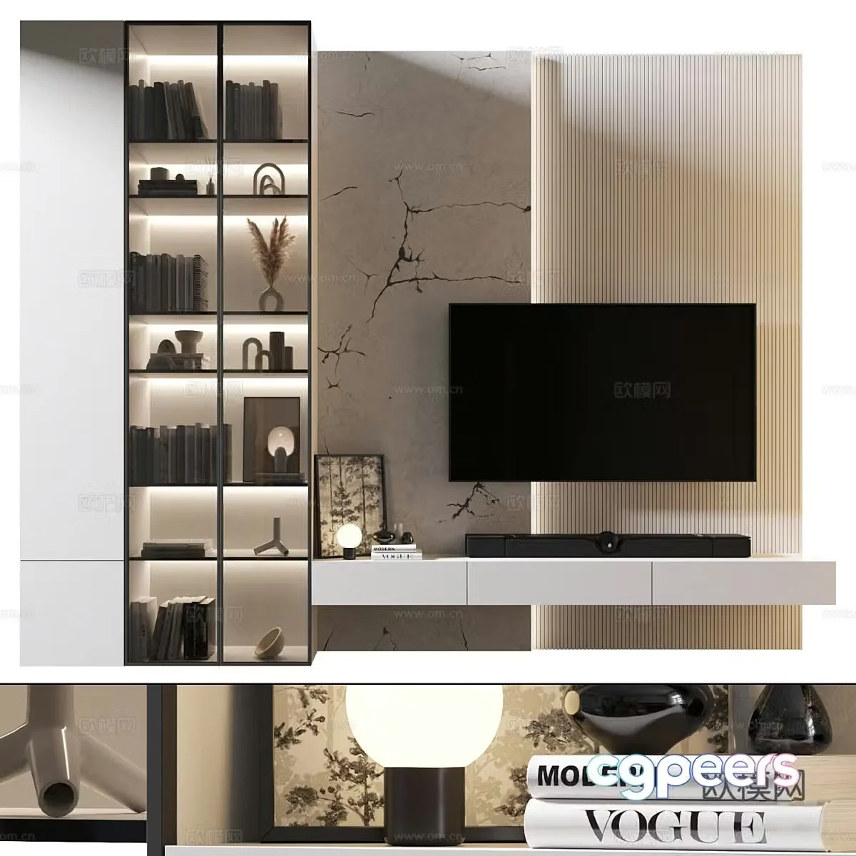 Modern minimalist TV background wall 3d model