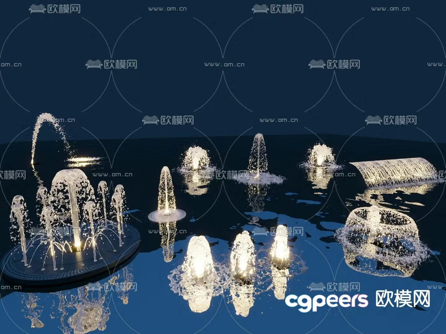 Music fountain luminous fountain fountain water column 3D model