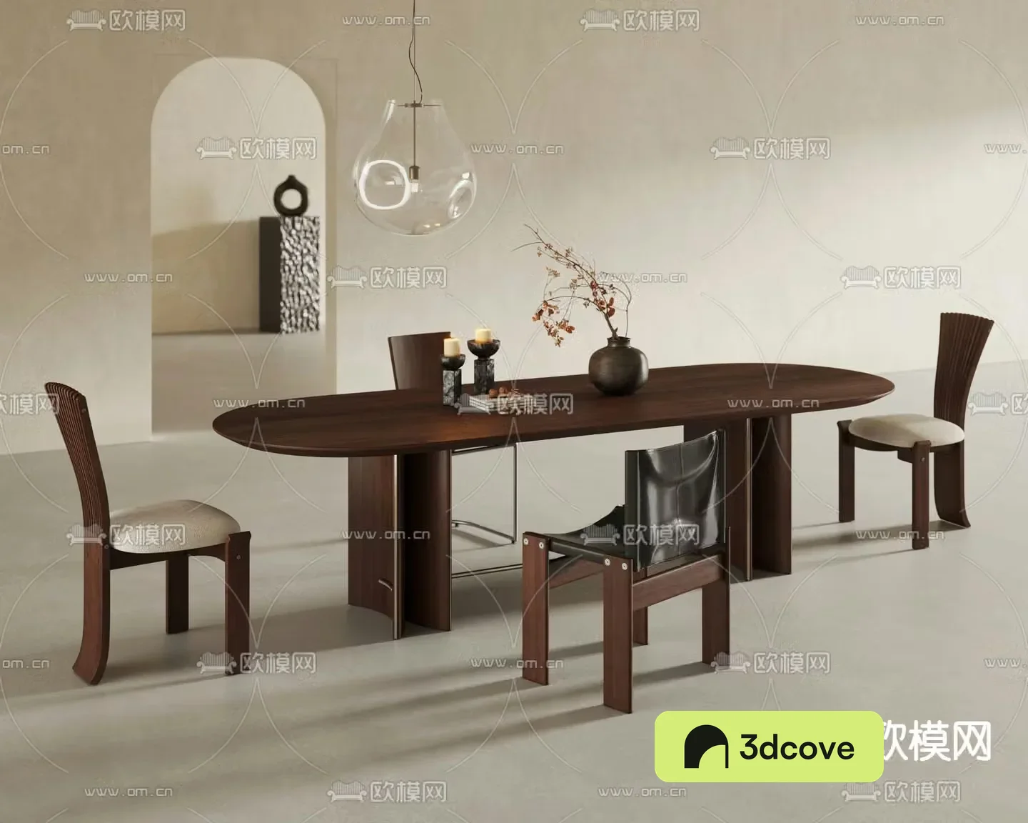 Wabi-sabi style long dining table and chairs