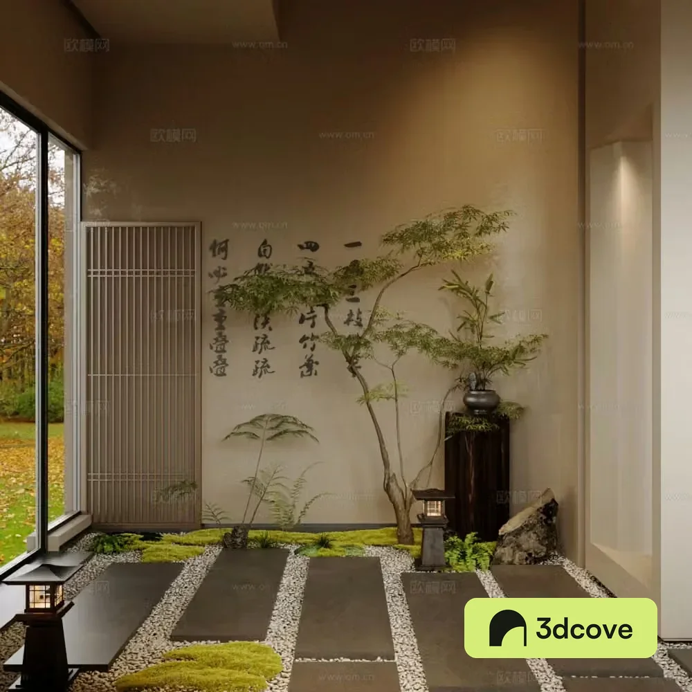 New Chinese-style interior landscape teahouse introductory landscape sketch interior landscape landscaping plant pile