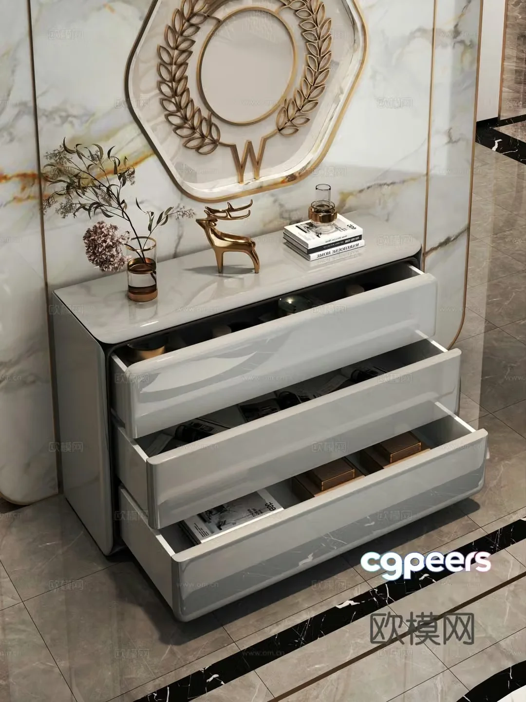 Solid wood chest of cabinets side cabinets bedside cabinets storage cabinets entrance cabinets 3D model