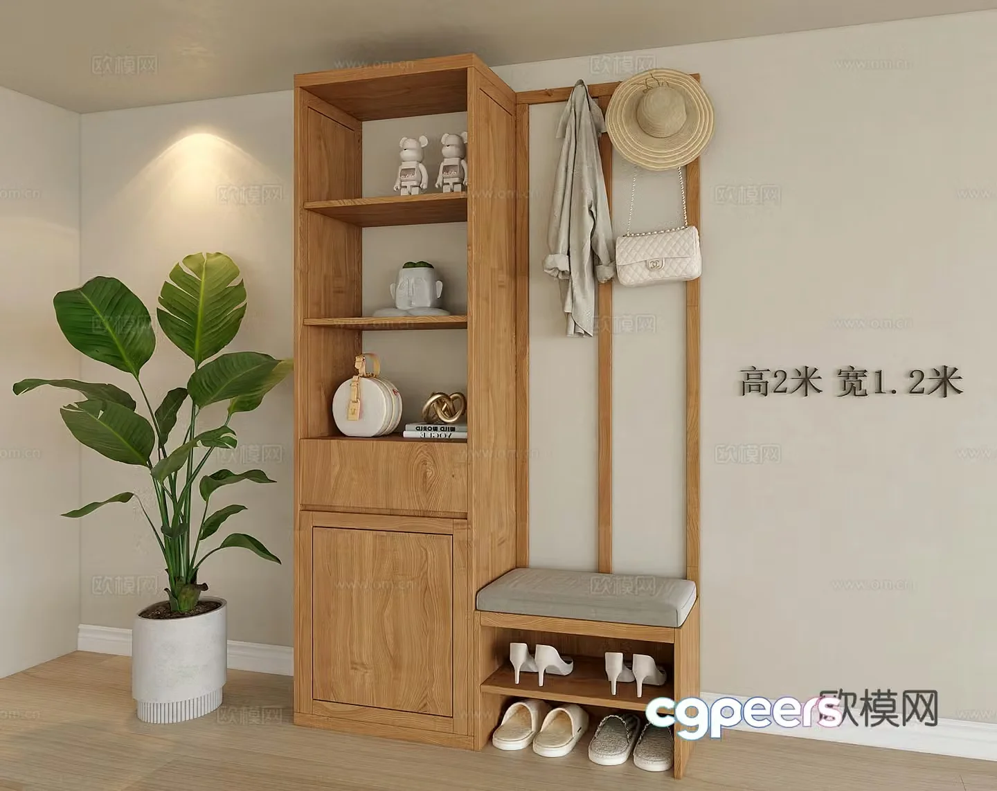 Modern log shoe cabinet entrance cabinet 3d model