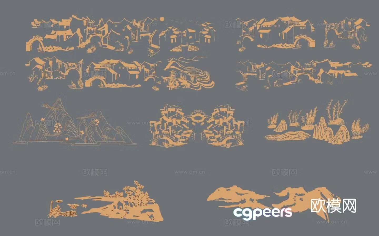 New Chinese style wall decoration mountain silhouette hanging decoration 3d model