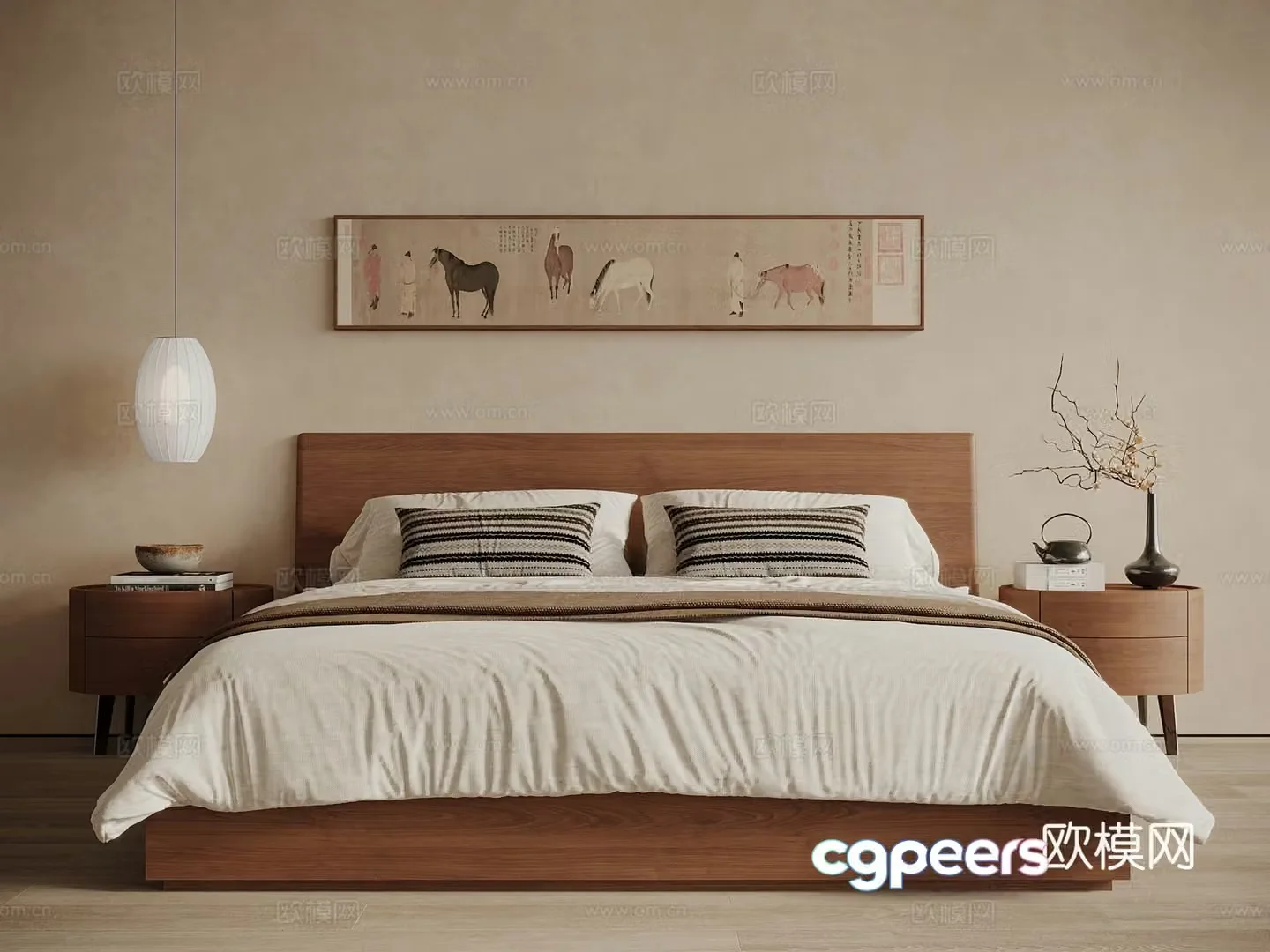 Middle style New Chinese style bed nightstand bedside chandelier 3d model