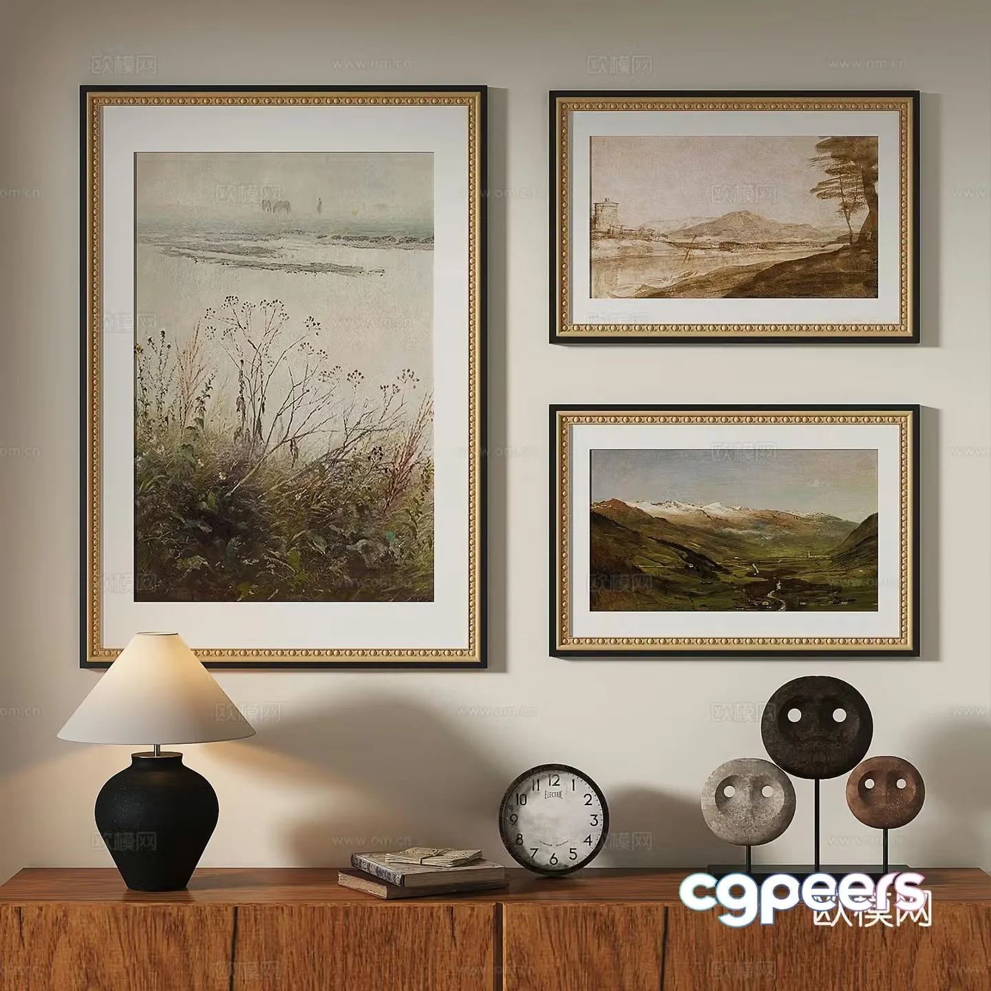 French retro European classical light luxury oil painting modern decorative painting 3d model