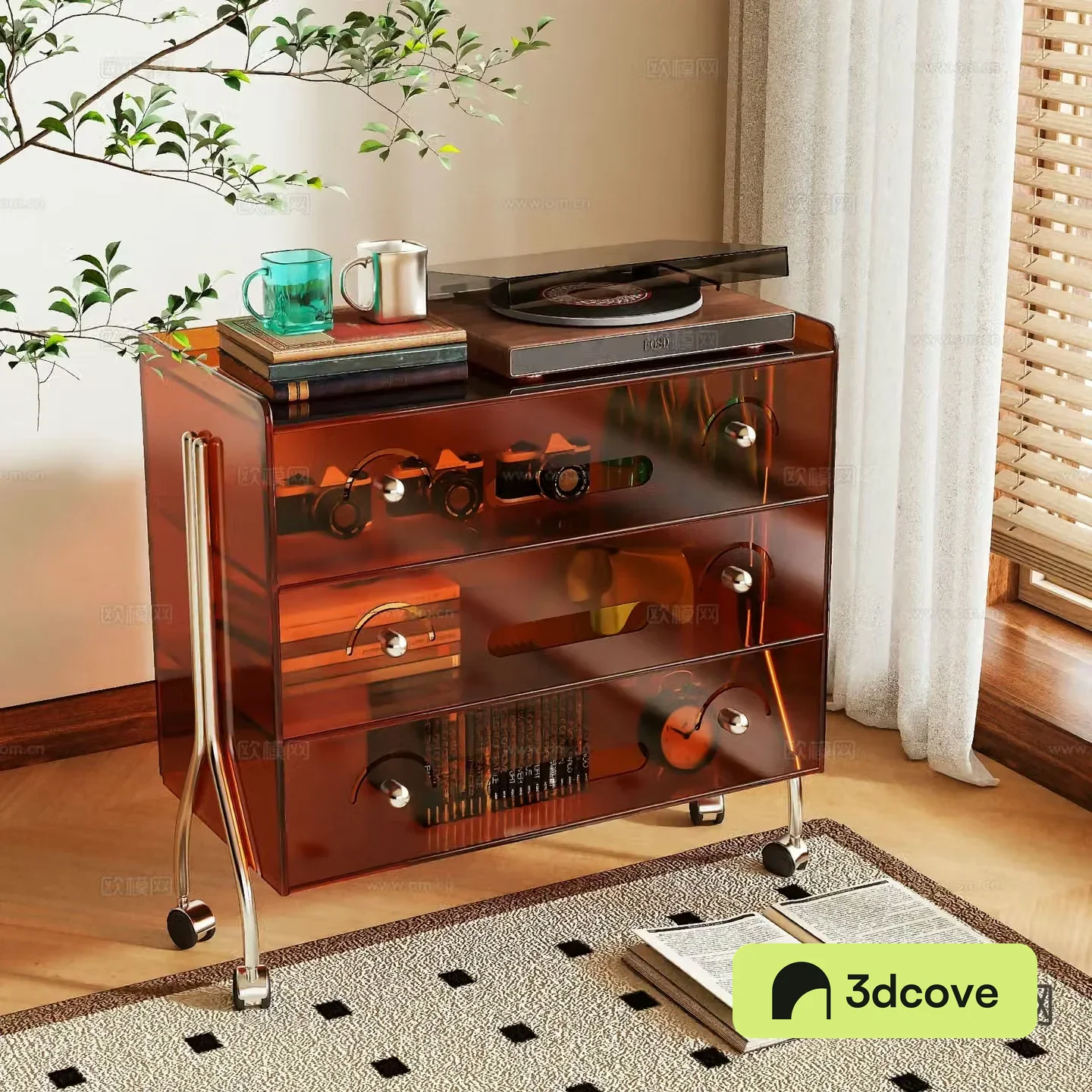 Acrylic side cabinet movable cabinet 3d model
