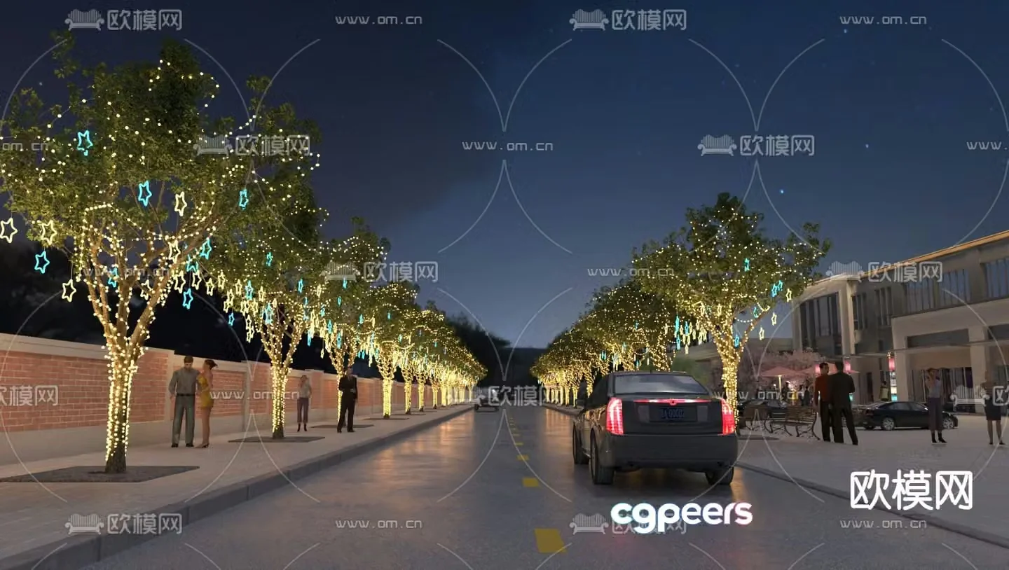 road landscape street night scene 3d model
