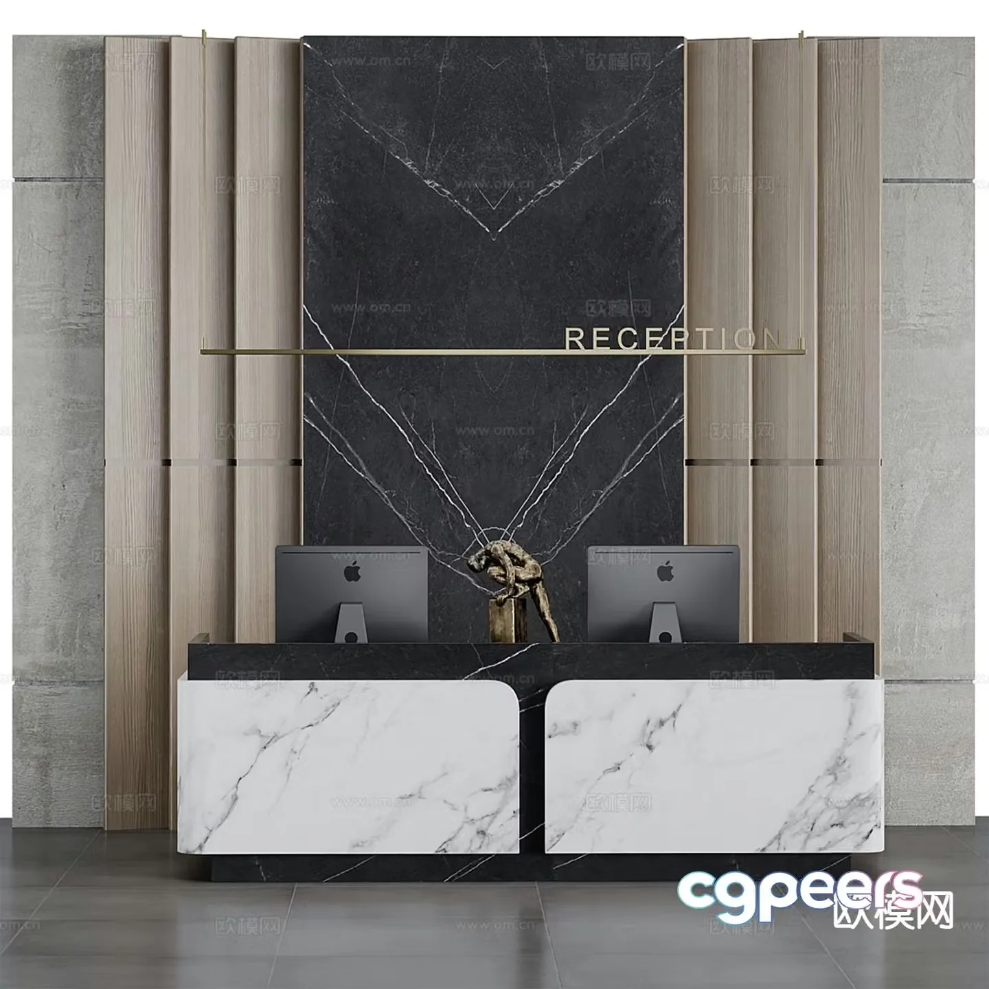Modern office front desk reception desk information desk 3d model