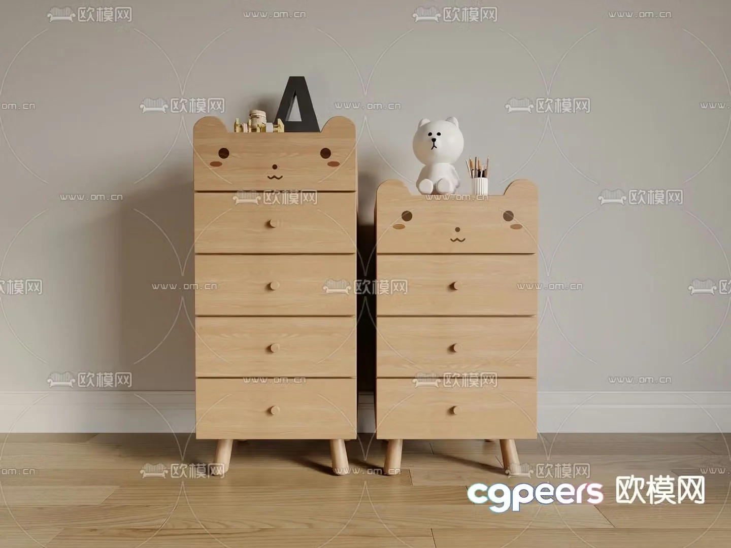 Cartoon cute bear side cabinet children’s storage cabinet 3D model