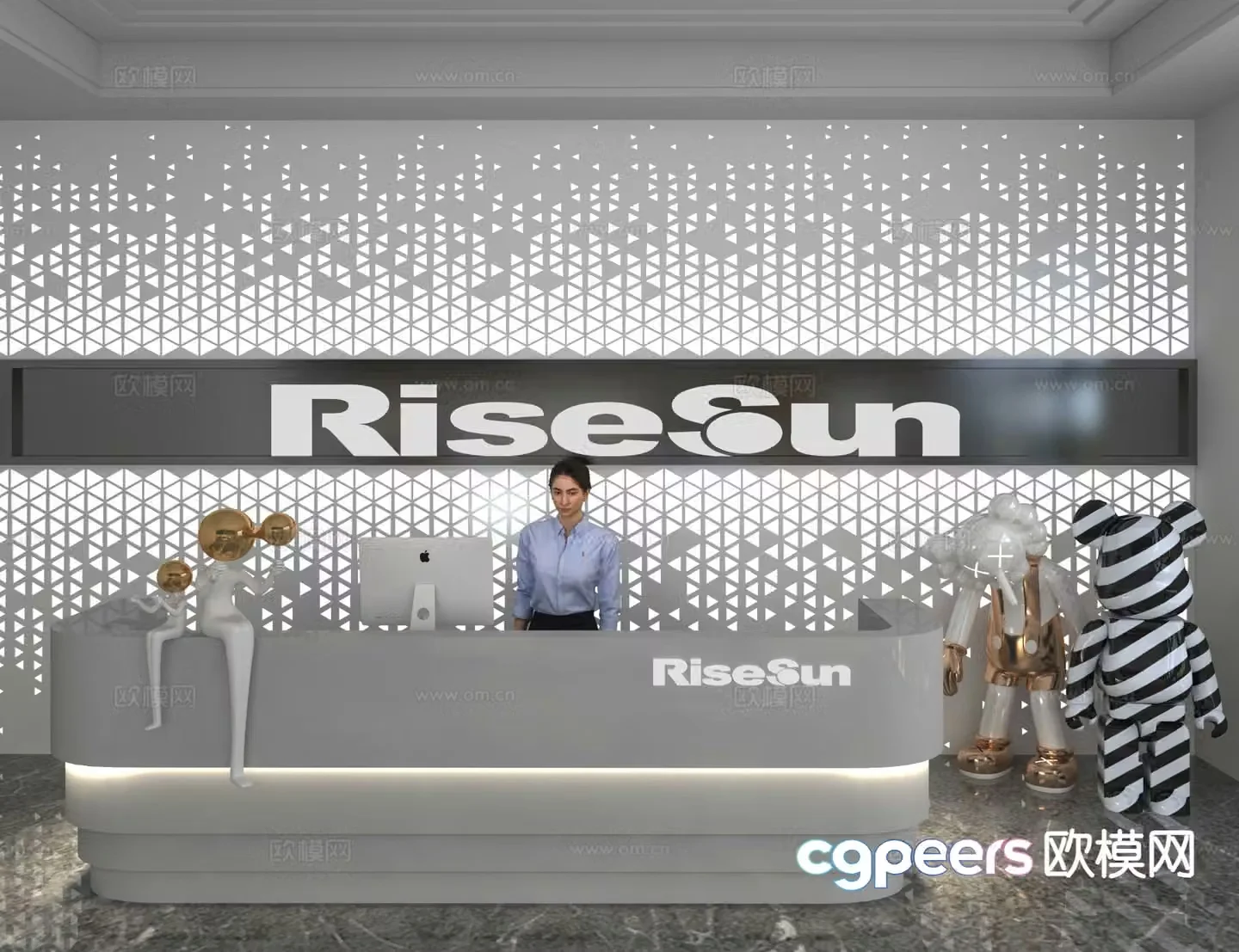 Modern front desk reception desk information desk 3d model