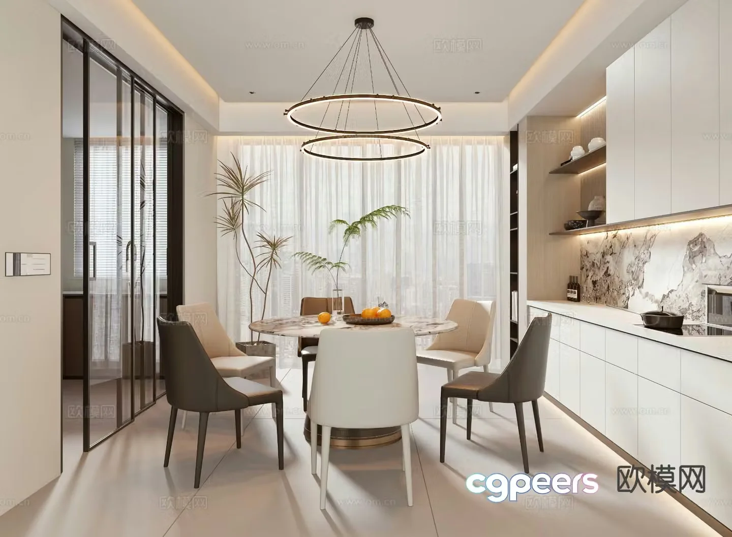 Cream style restaurant 3d model