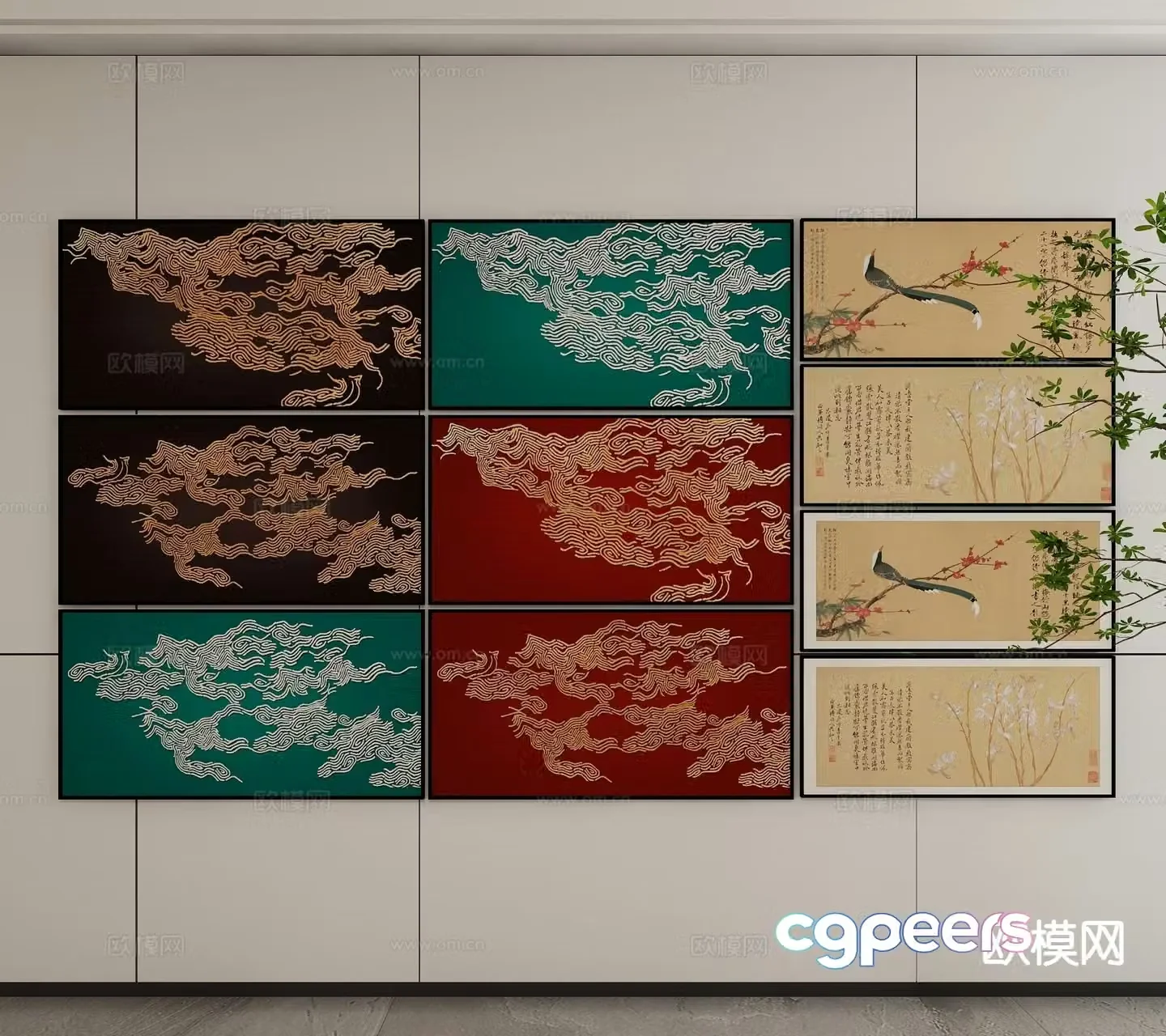 New Chinese style art painting texture painting decorative painting 3D model