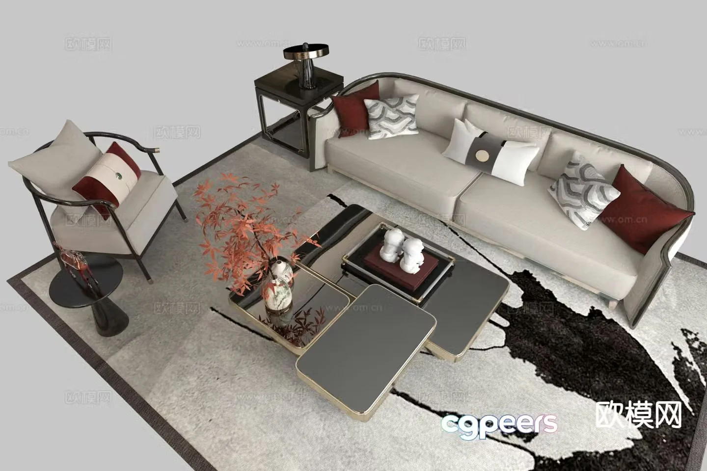 New Chinese style modular sofa 3d model