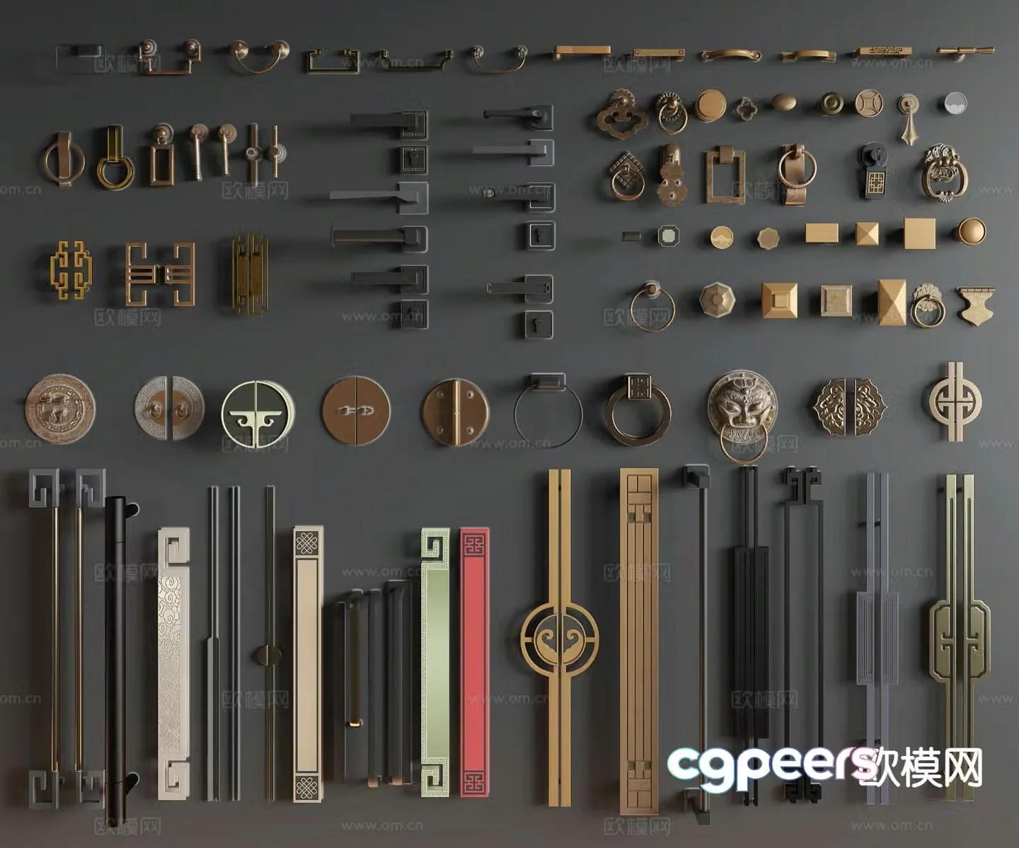 New Chinese style handle door lock door handle hook 3D model