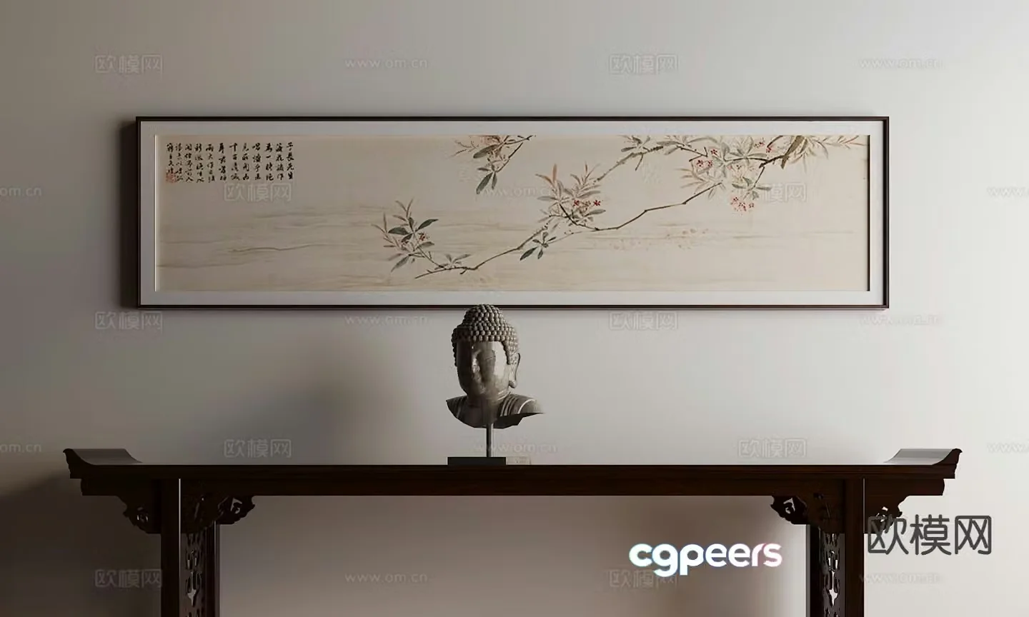 New Chinese style decorative paintings Zen hanging paintings Banner hanging paintings Calligraphy and painting 3D model