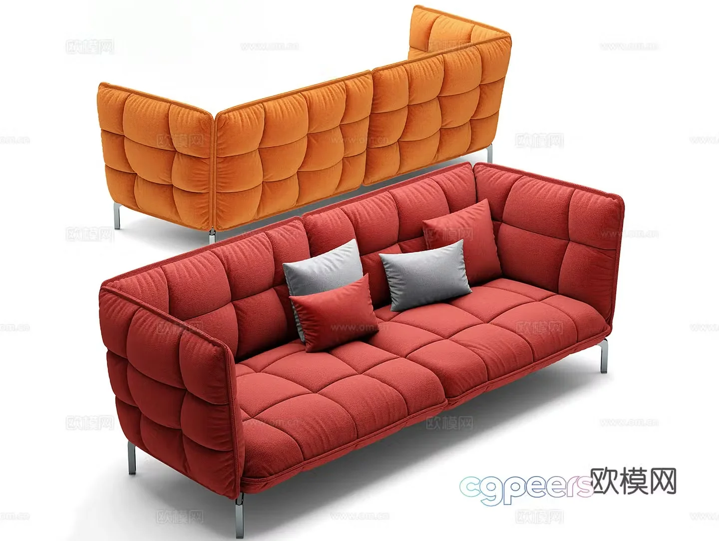 Red double sofa fabric sofa 3d model