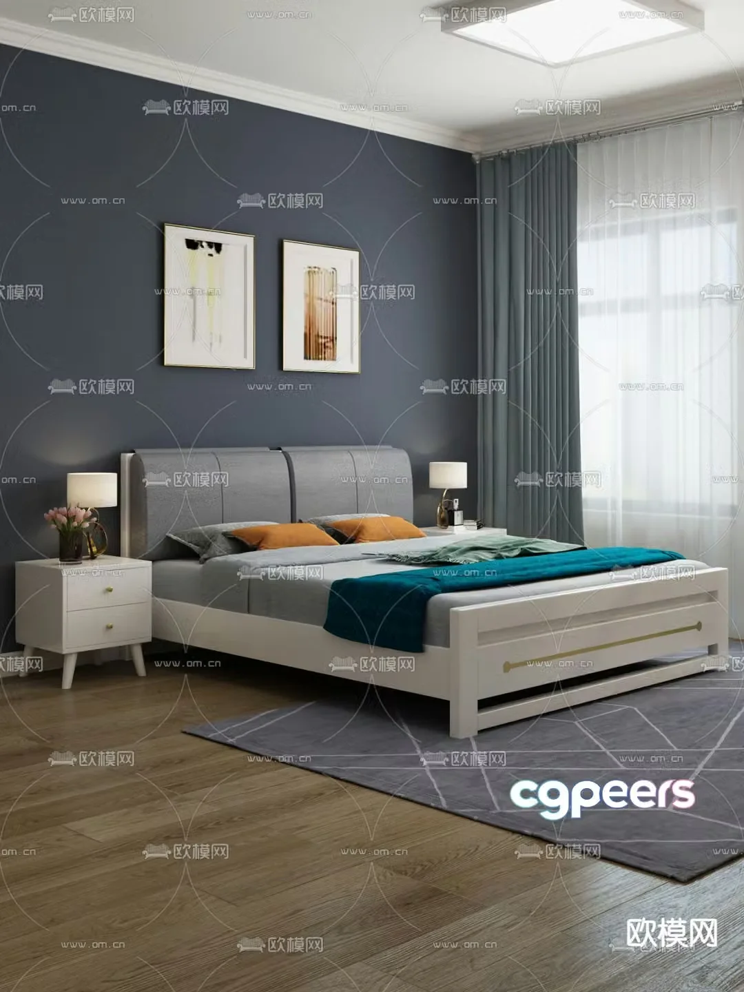 Modern double bed 3d model