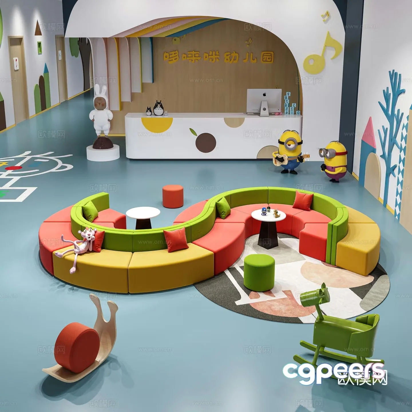 Modern kindergarten hall children’s booth sofa kindergarten classroom special shape multi-person sofa 3D model