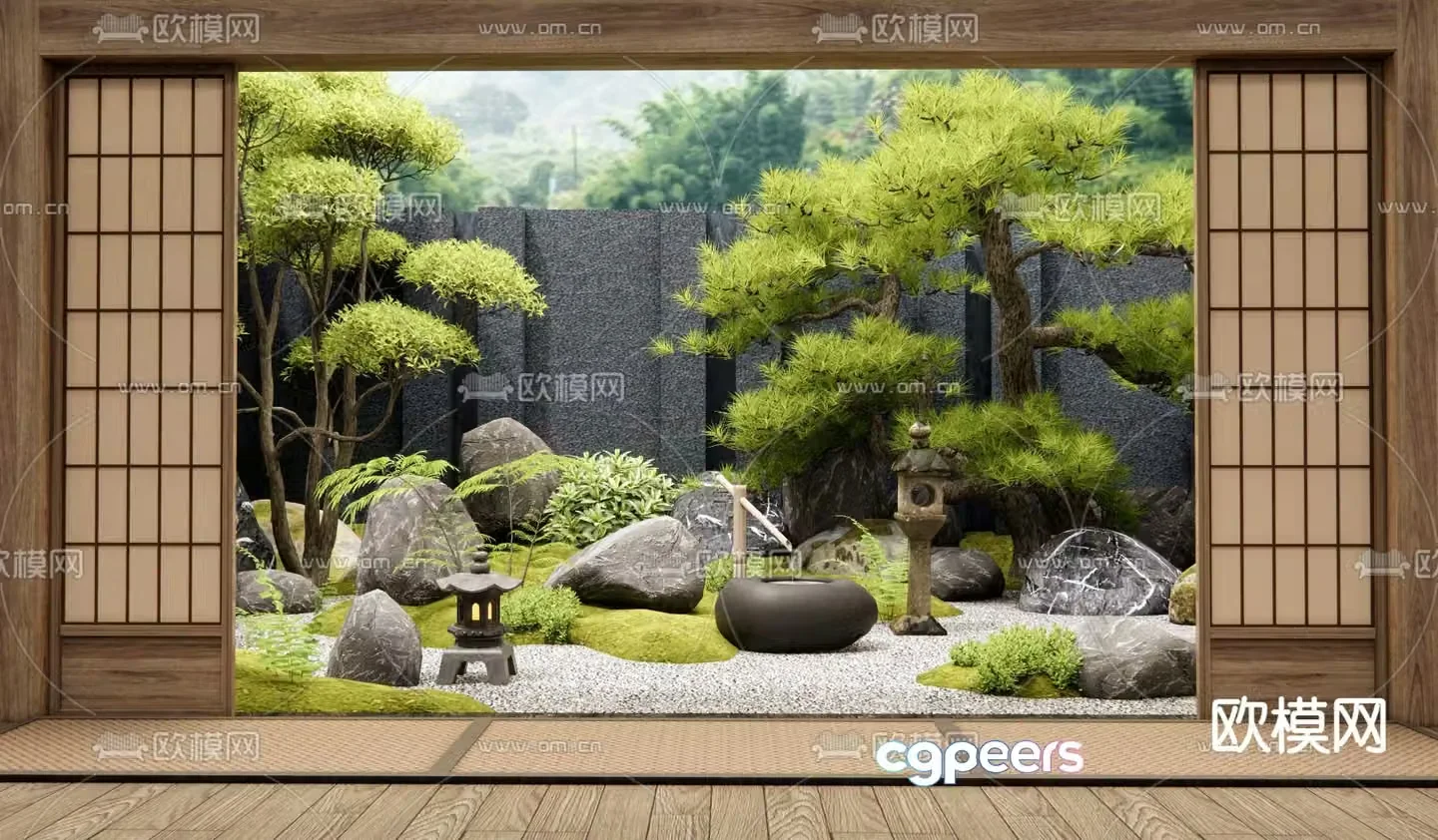 Japanese garden landscape dry landscape 3d model
