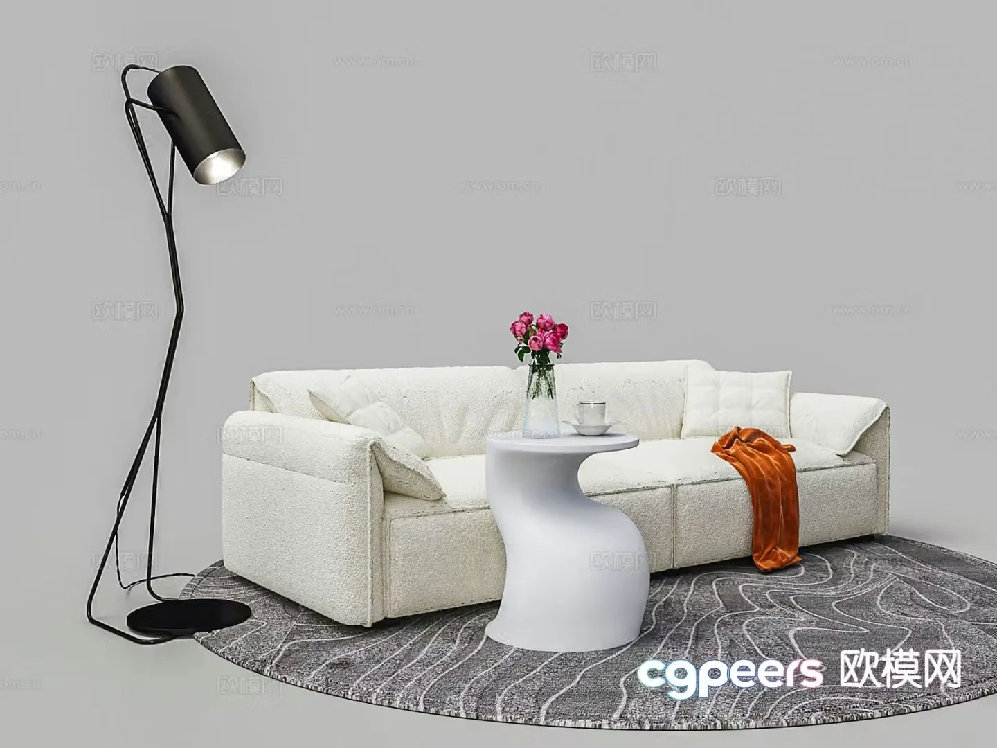 Modern white velvet sofa three-seat sofa 3d model