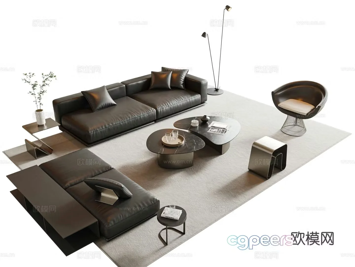 Italian sofa coffee table combination multi-person sofa leather sofa combination sofa straight sofa 3D model