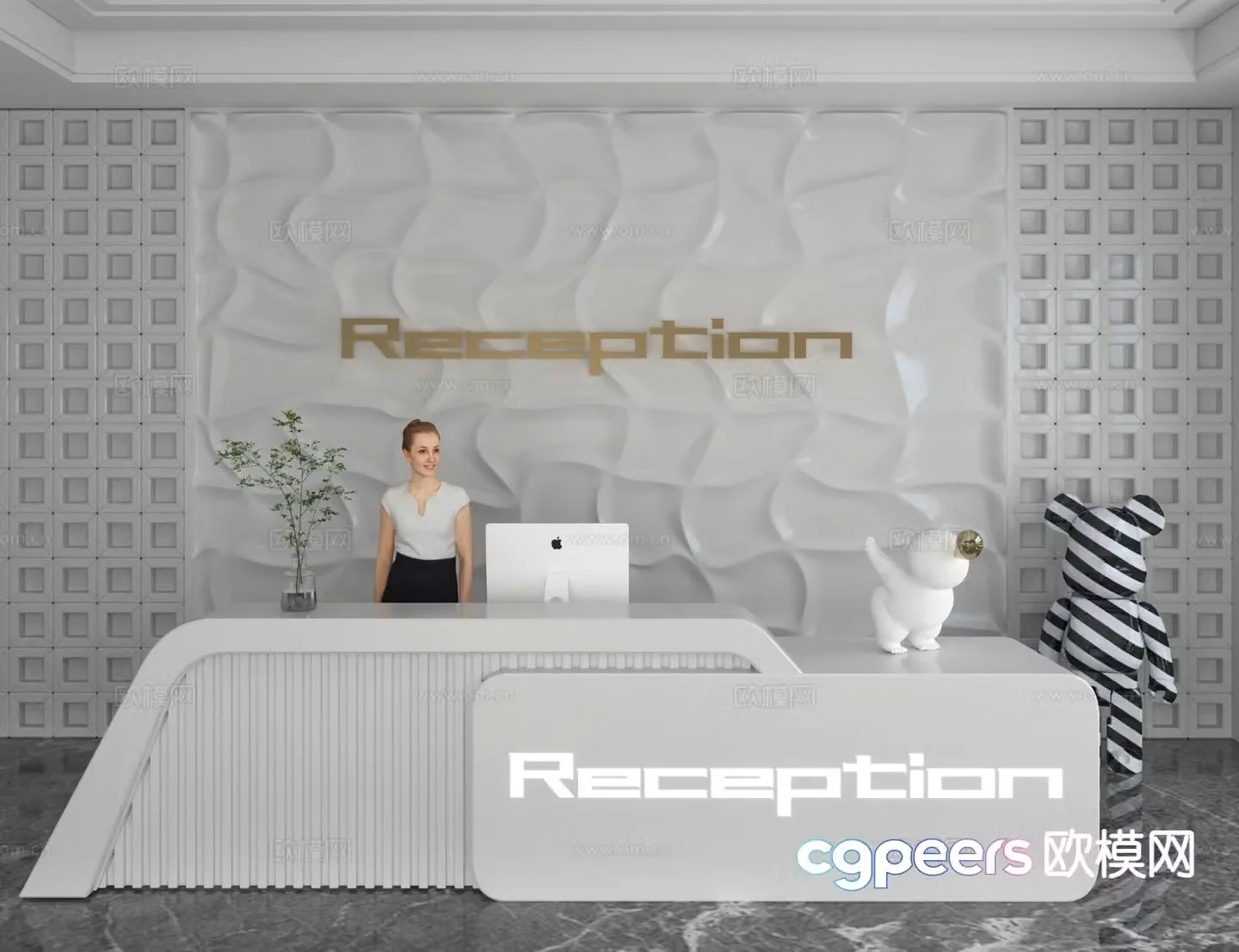 Modern front desk reception desk information desk 3d model