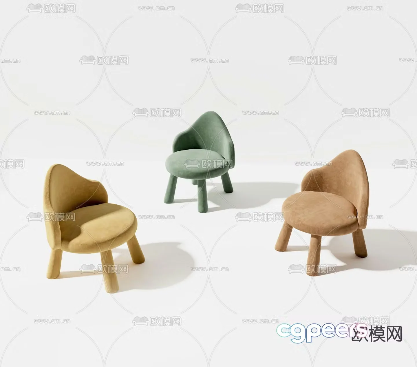 Modern fabric children’s low stool 3d model