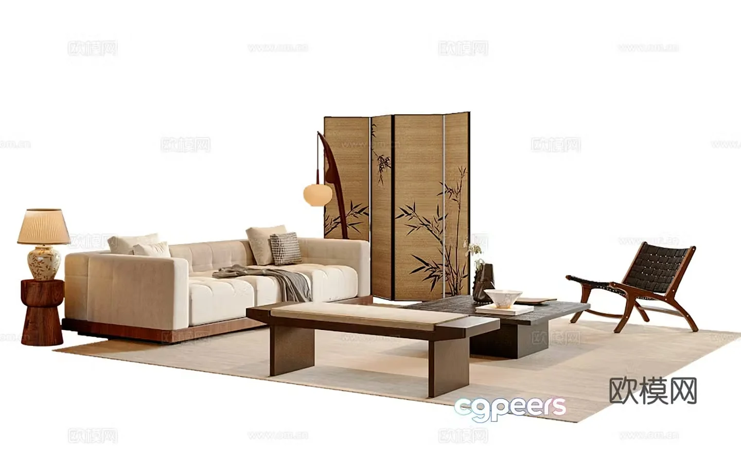 New Chinese style modular sofa 3d model
