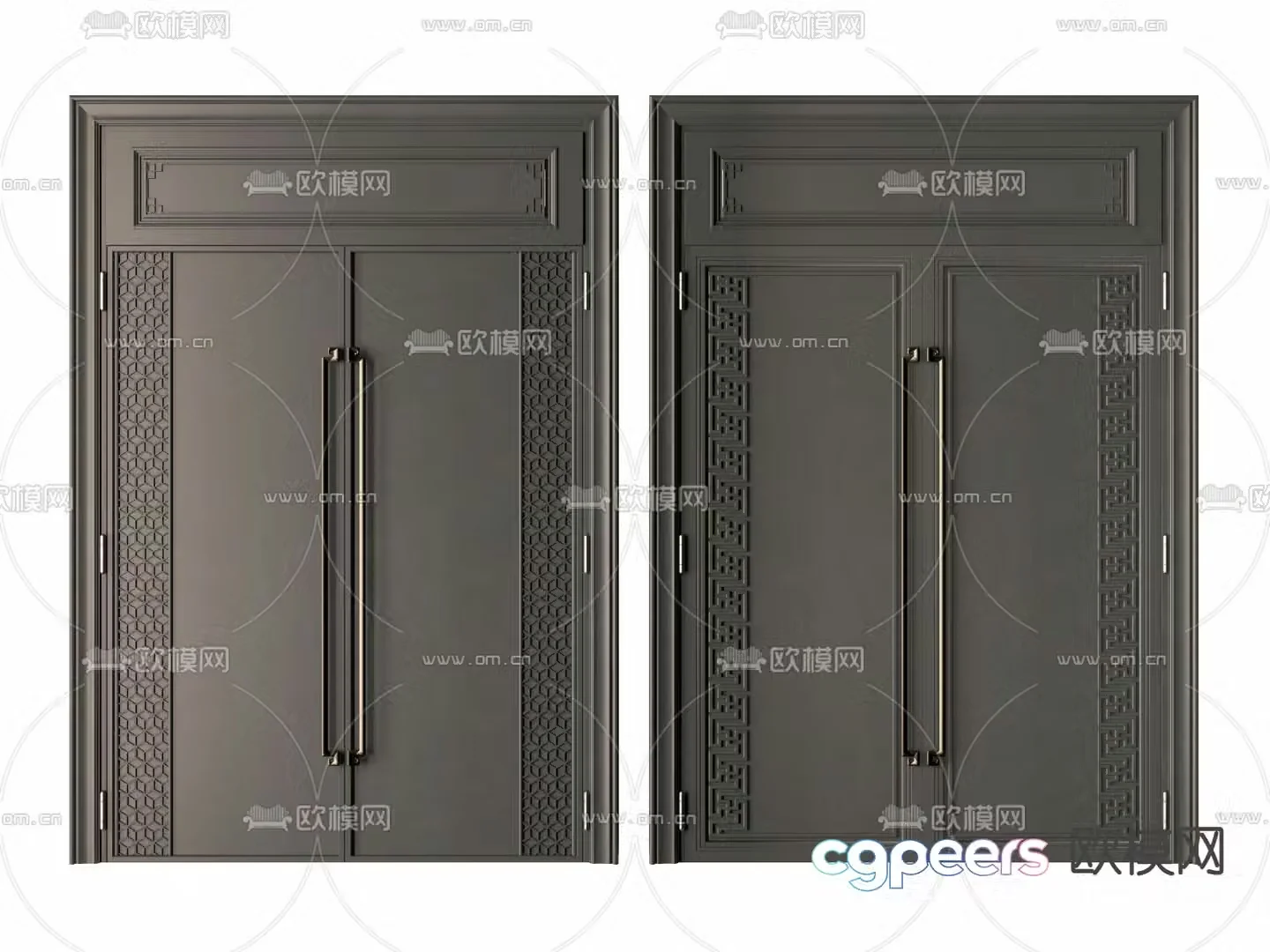 New Chinese style entrance door double open door 3D model