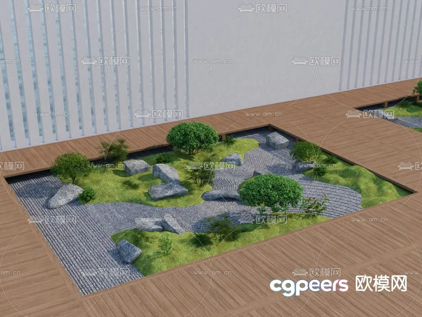 Green flowers and grass landscaping 3d model
