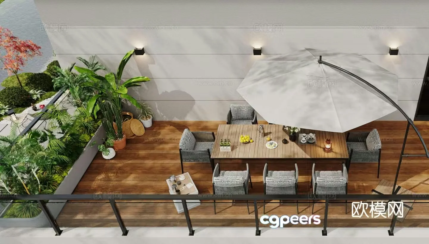 Outdoor tables and chairs courtyard tables and chairs 3d model