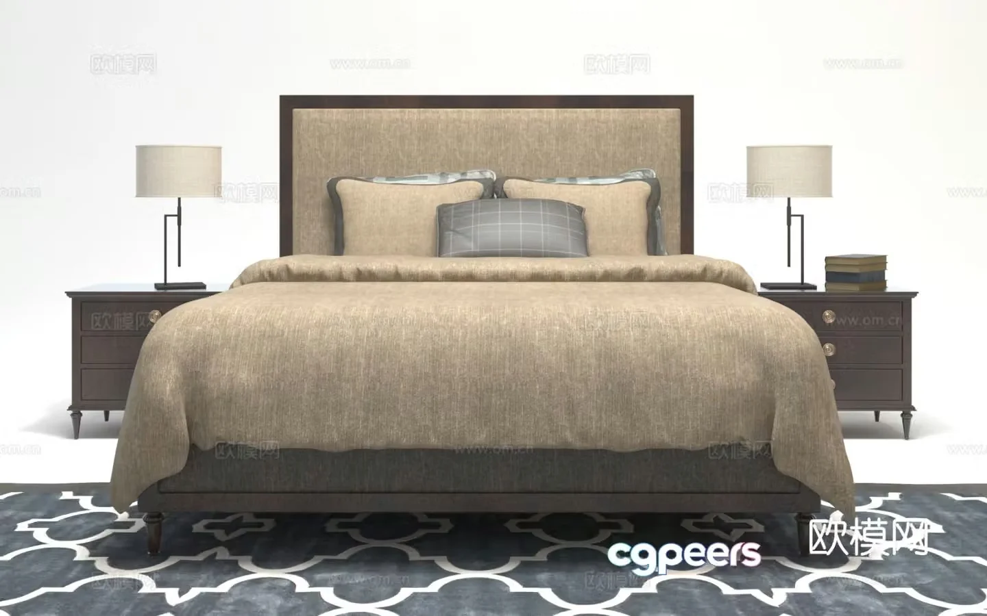 American double bed 3d model