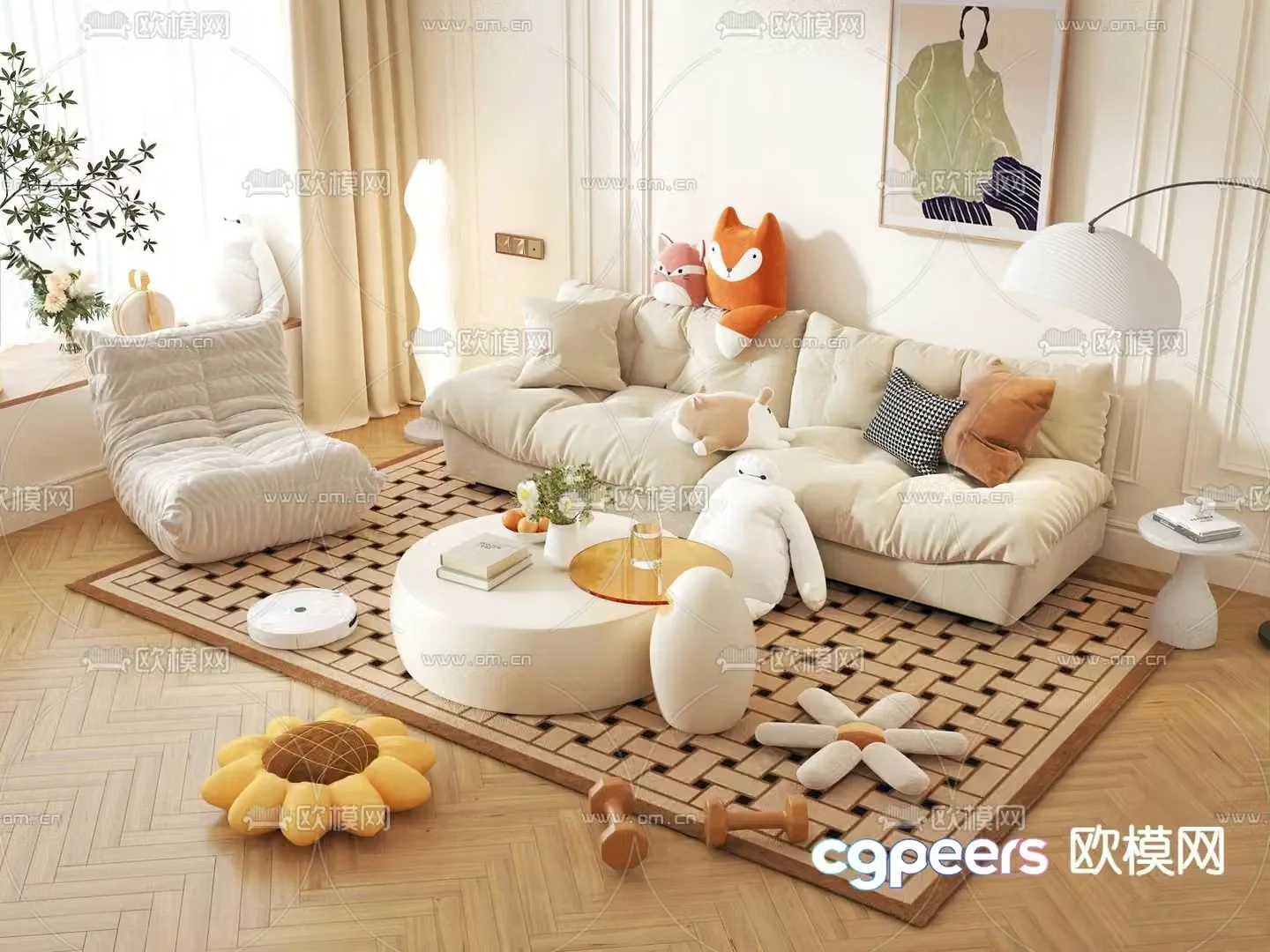 Creamy wind combination sofa 3d model