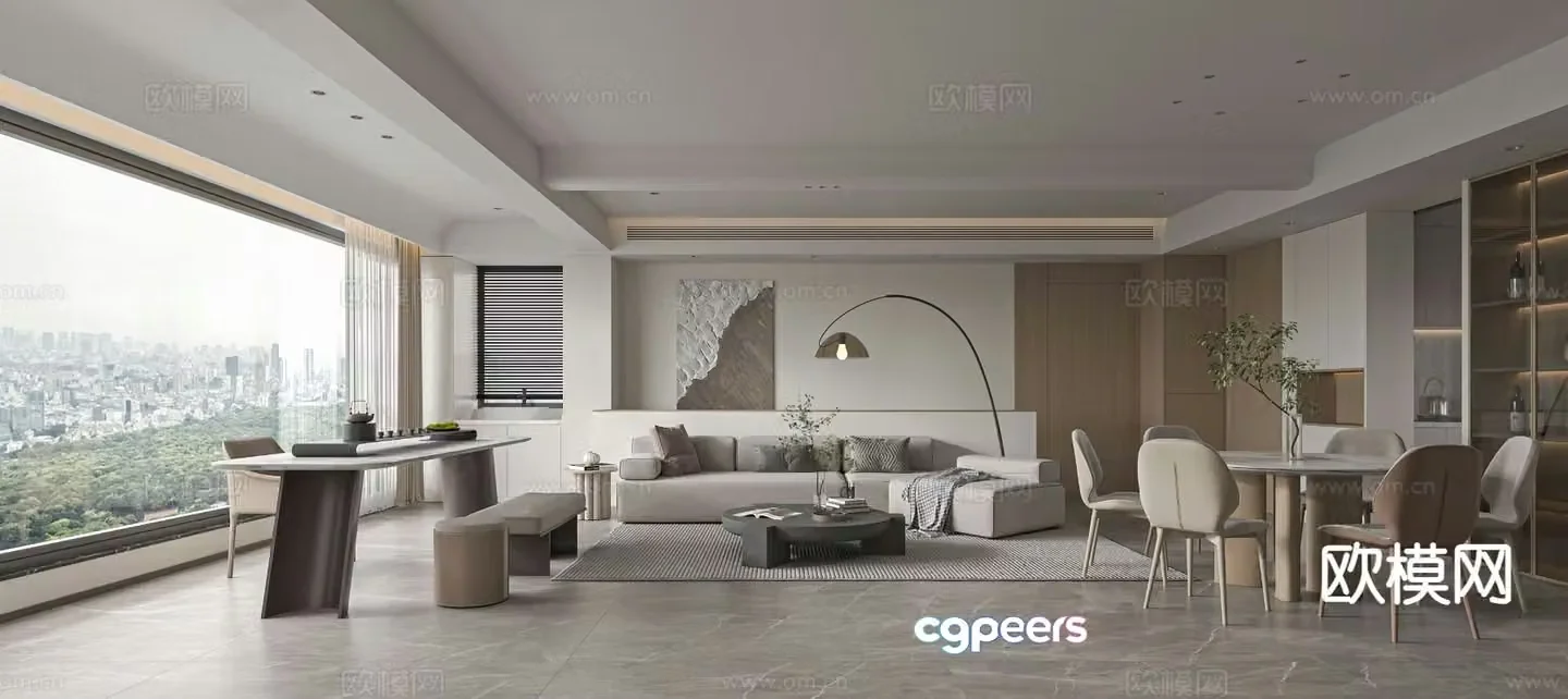 Modern large flat floor living room 3D model