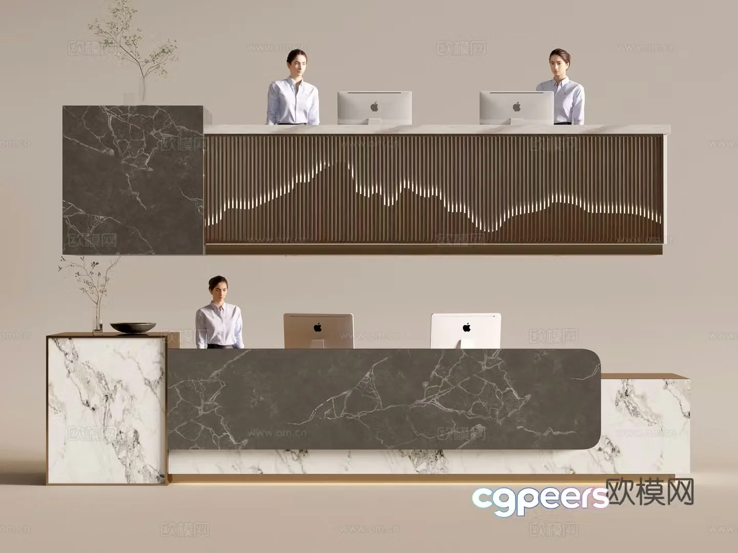 Modern company front desk reception area bar reception desk service desk combination 3D model