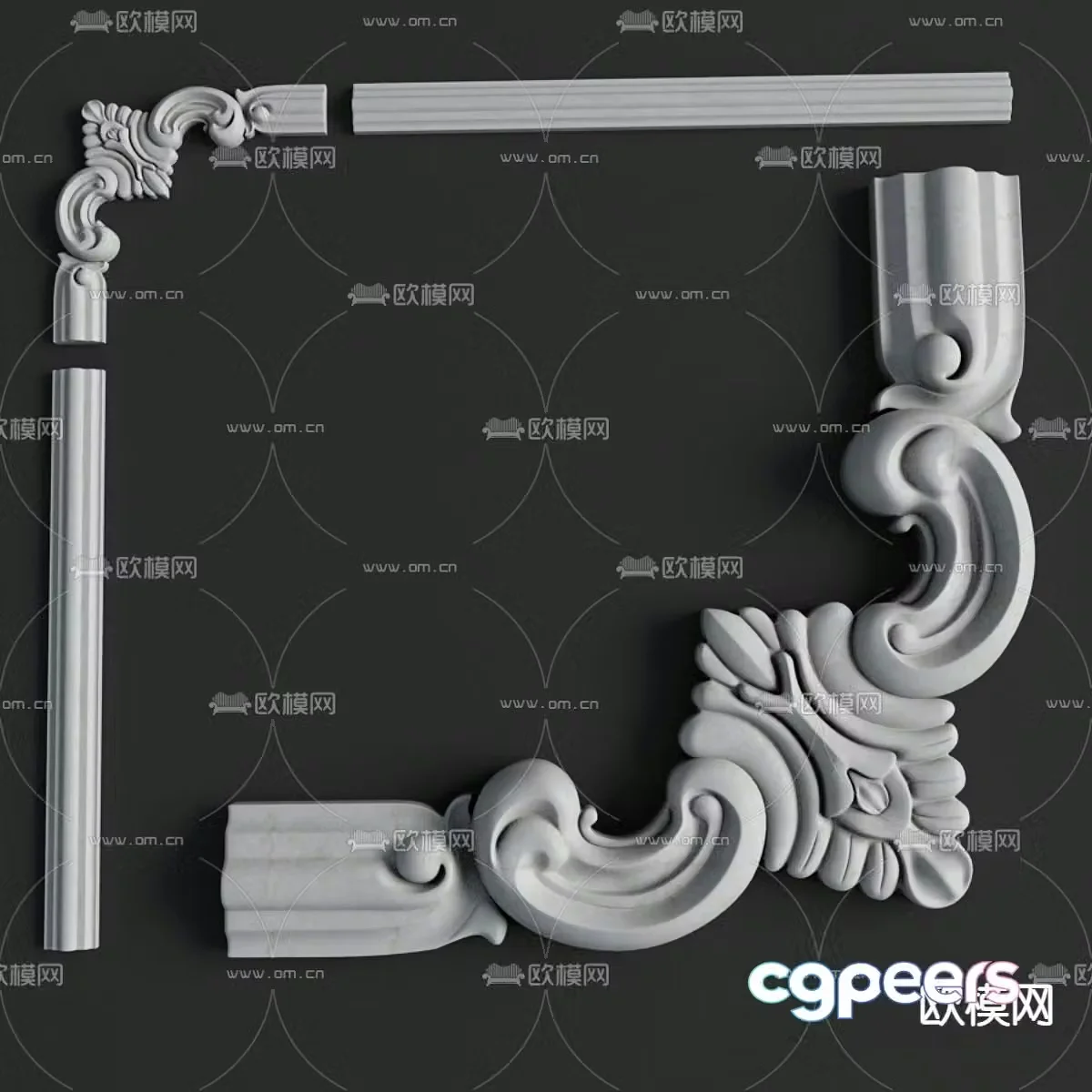 European carved lines corner flowers gypsum lines 3d model