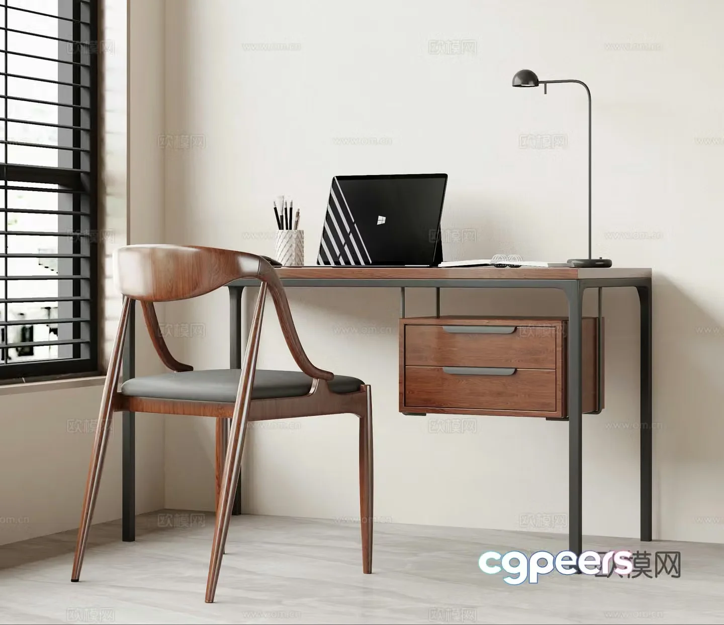 Middle-aged desk and chair 3D model