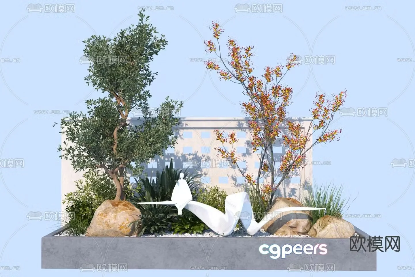 Garden sketch tree pond plant pile 3D model