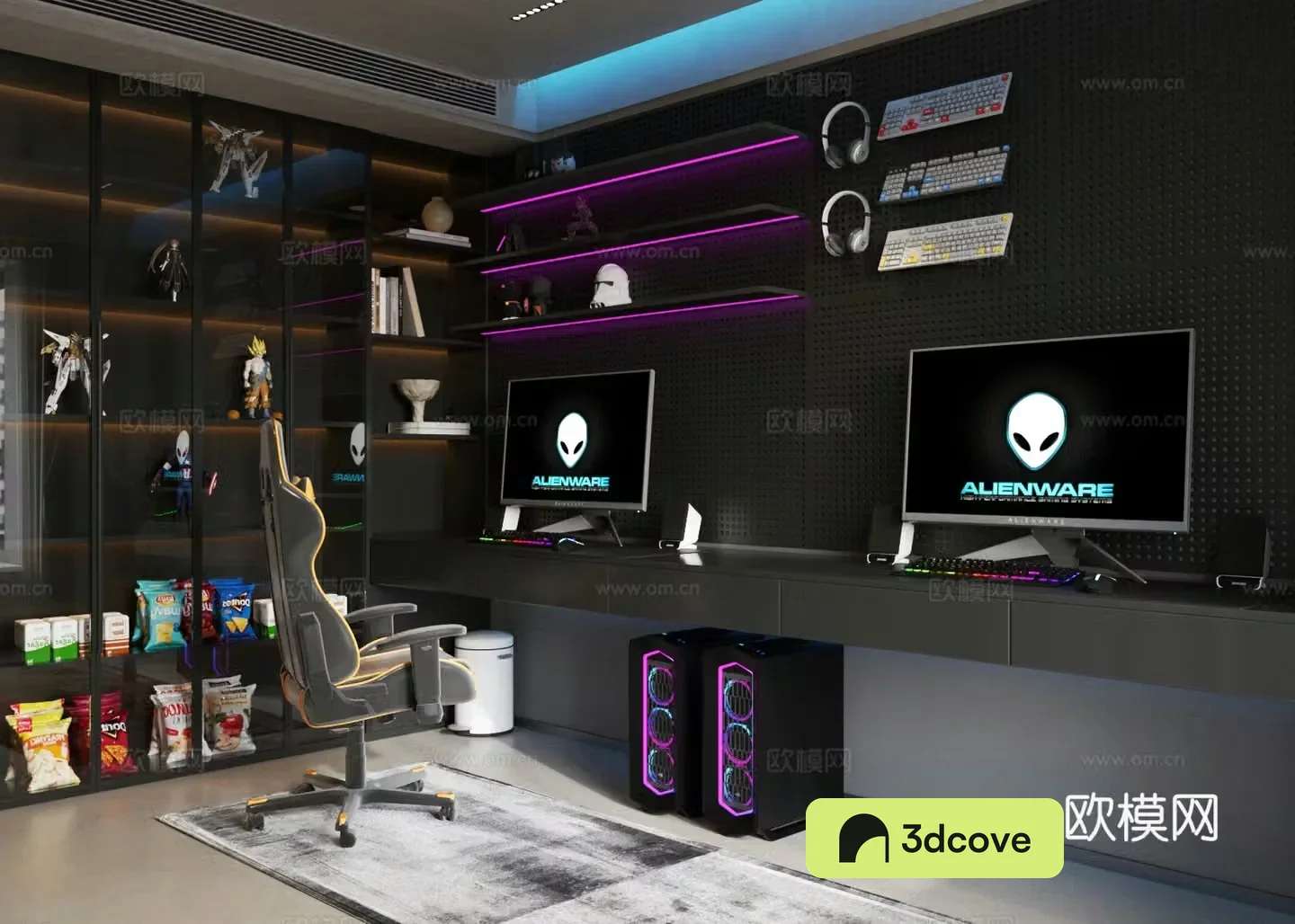 Modern e-sports room audio headset keyboard e-sports room computer room desktop screen e-sports chair