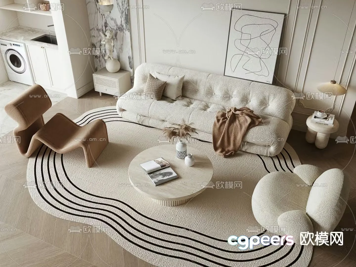 Cream style modular sofa 3d model