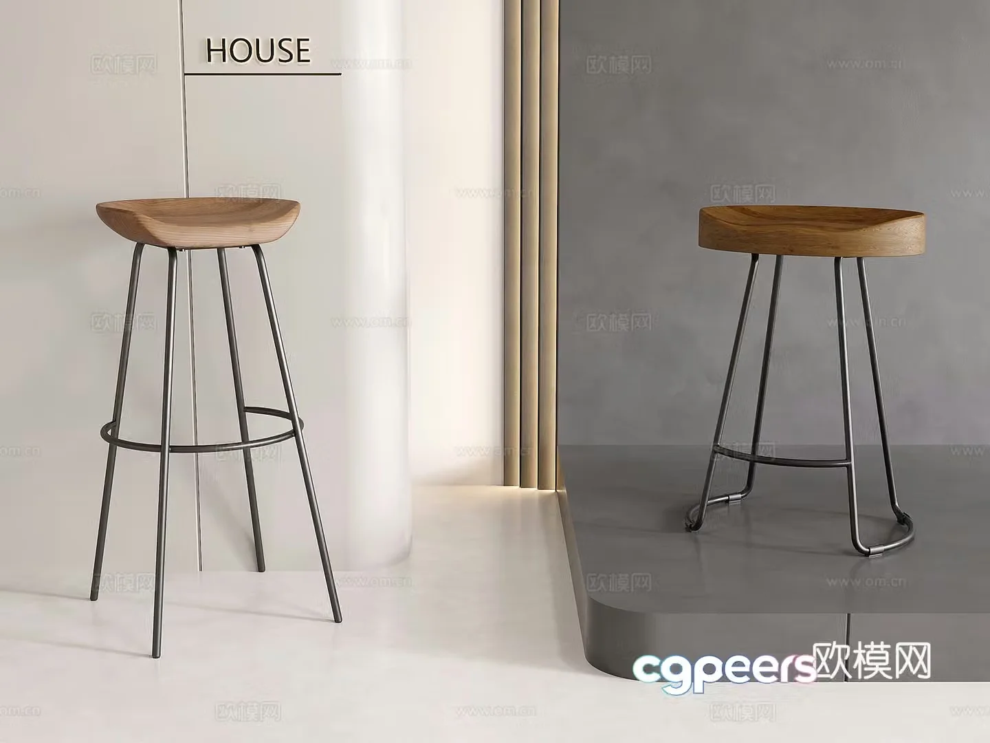 Modern solid wood bar chair bar chair bar chair bar and bench 3D model