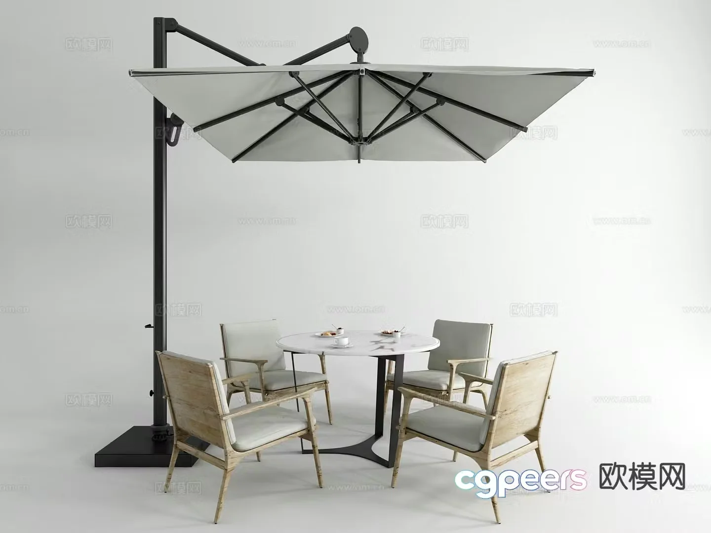 Modern outdoor table and chairs retractable awning awning 3d model
