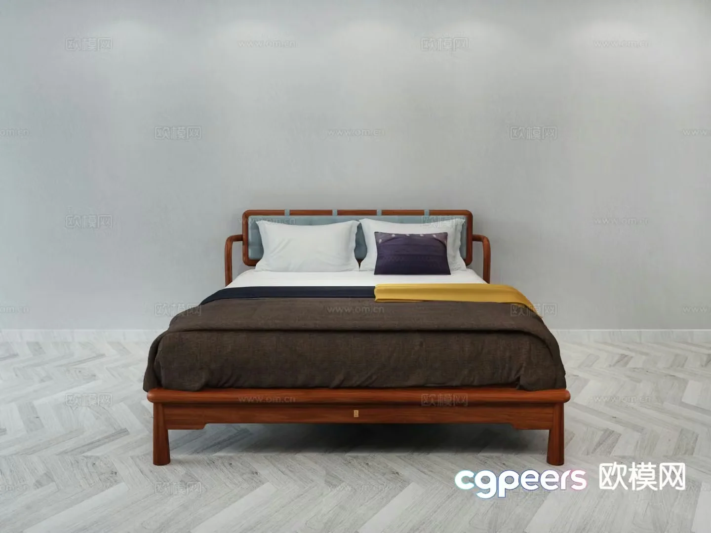 New Chinese style double bed 3d model