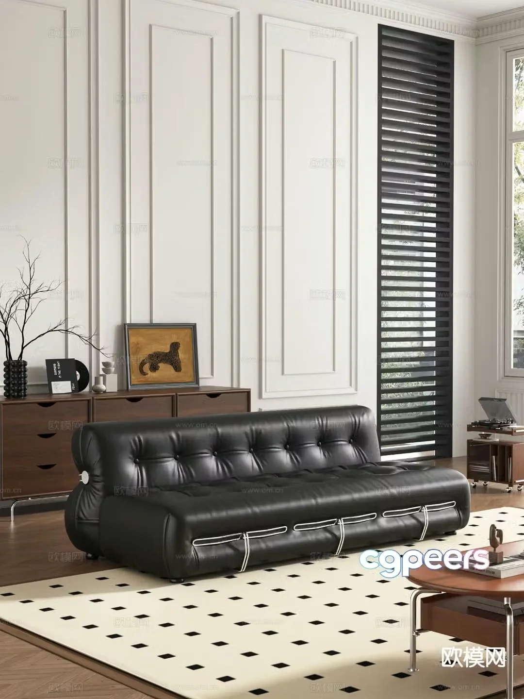 Three seater sofa leather sofa 3d model